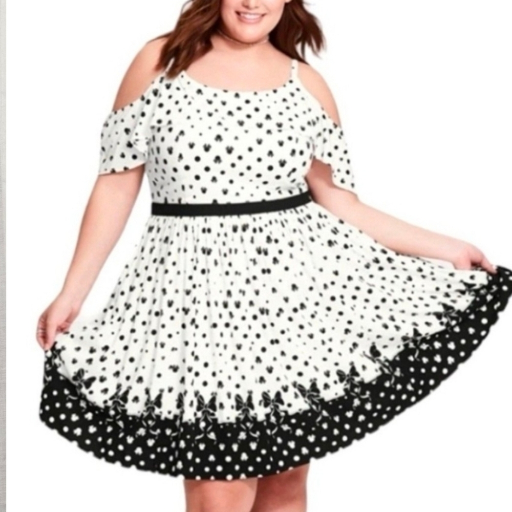 🎊Disney Mickey Mouse Black and White Polka Dot Midi Dress